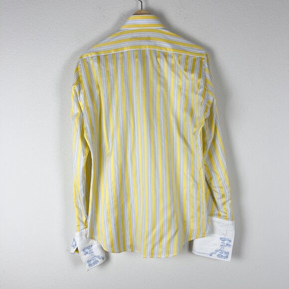 Robert Graham Embroidered Shirt Mens Small Yellow Striped Button Down Flip Cuff - Picture 9 of 16